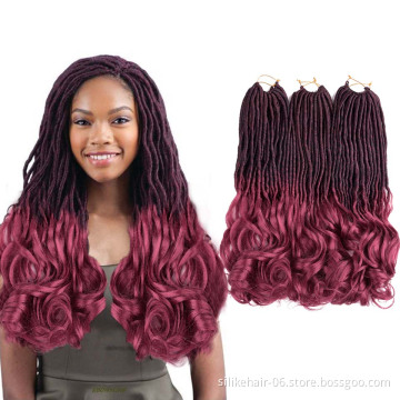 22 Inch Ombre Red Long Straight Goddess Locs With Curly Ends Women Synthetic Goddess Faux Locs Crochet Braiding Hair Extension